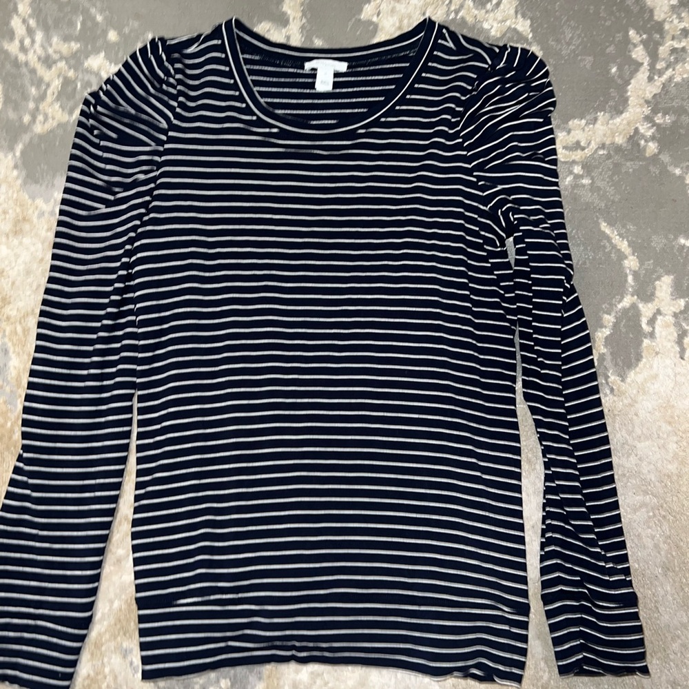Daily Ritual Blue and White Fitted Ribbed Long Sleeve Tee